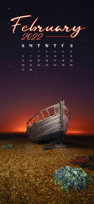 Fondo de pantalla del calendario de febrero 2022 en la orilla de la playa — iPhone 17 Pro Fondos de pantalla