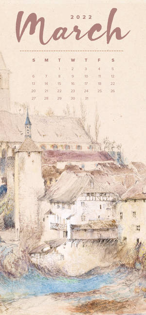 Fondo de pantalla Calendario Vintage Marzo 2022 — iPhone 16 Pro Max Fondos de pantalla