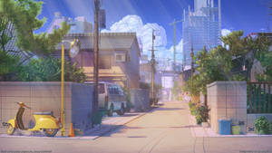 Calle de anime japonés durante el día — Japón GIF Fondos de pantalla