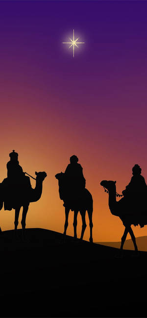 Fondo de pantalla camellos con tres reyes magos — iPhone 16 Pro Fondos de pantalla
