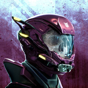 Calavera usando un casco de robot morado.