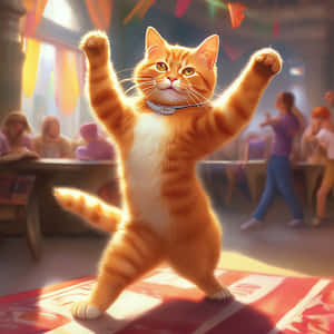 Celebración alegre de un gato bailando