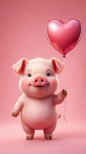 Fondo de pantalla romántico de un cerdo sosteniendo un globo de corazón sobre rosa. — Cerdito lindo Fondos de pantalla