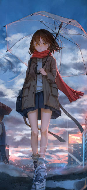 Chica Anime 4K para iPhone con Bufanda Roja