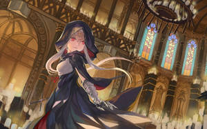 Fondo de pantalla de chica anime con sudadera en iglesia — Chica anime con sudadera Fondos de pantalla