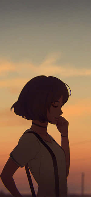 Chica Anime Coreana Silueta Atardecer — Galaxia A18 Fondos de pantalla