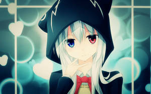 Fondo de pantalla de chica anime con sudadera y ojos rojos y azules — Chica anime linda Fondos de pantalla