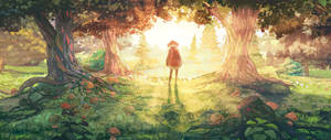 Fondo de pantalla de chica anime en un bosque. — 2560x1080 Fondos de pantalla