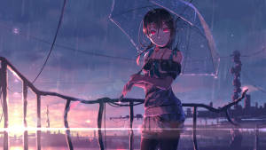 Chica Anime en la Lluvia en 8K