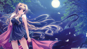 Fondo de pantalla de chica anime en lencería bajo la luna llena