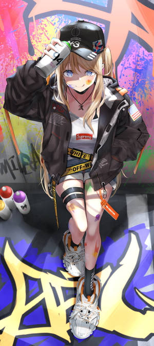 Chica Anime Graffiti en Pared iPhone — Pixel 10 Pro Fold Fondos de pantalla