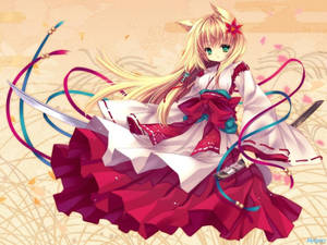 Chica Anime Kawaii con Orejas de Gato y Kimono