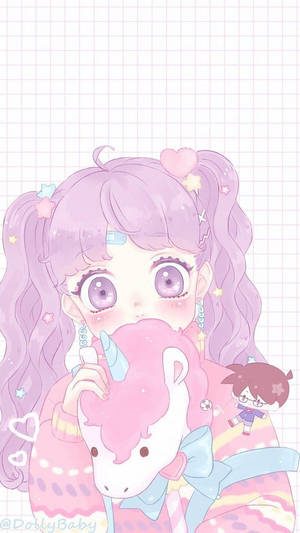 Chica Anime Kawaii con Peluche de Unicornio