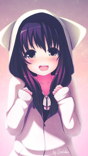 Chica Anime Linda con Sudadera de Gato para iPhone
