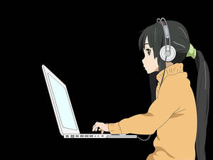 Chica Anime Trabajando en Laptop Blanca Delgada — Anime laptop Fondos de pantalla