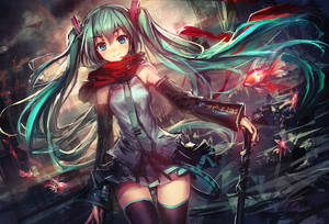 Fondo de pantalla de chica anime y vocaloid Hatsune Miku con largo cabello azul en cola de caballo