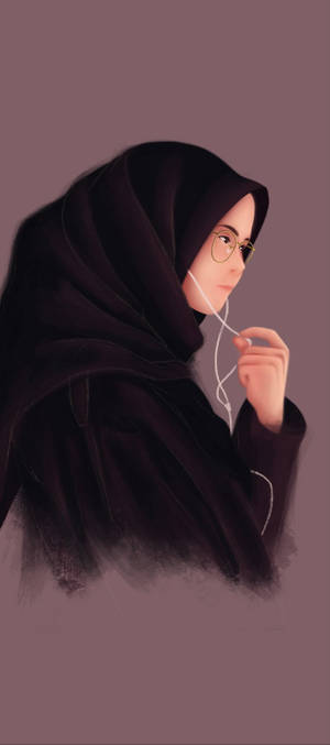 Chica de Música Caricatura con Hiyab — Oppo F29 Pro Fondos de pantalla