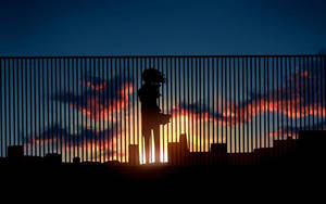 Chica de pie anime aesthetic atardecer