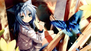 Chica Gato Anime Kawaii con Mariposa