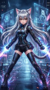 Una chica gato futurista en una ciudad cyberpunk — Gato anime Fondos de pantalla