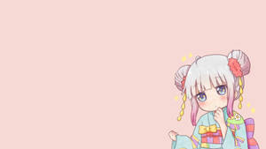 Chica Kawaii HD con Kimono — Rosa pastel Fondos de pantalla