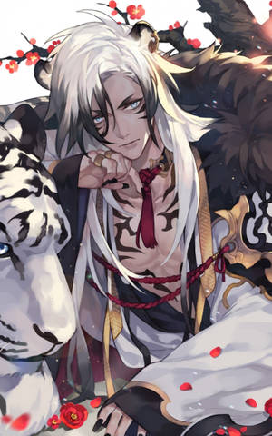 Descargar 1600x2560 Tigre Blanco, Chico Anime, Shoujo, Flores Rojas