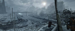 Ciudad devastada por la batalla en Metro Exodus 3440x1440 — Invierno Fondos de pantalla