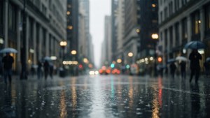 Paisaje urbano gris melancólico con lluvia y reflejos — Estética gris Fondos de pantalla