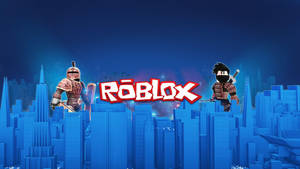 Fondo de pantalla 3D de estética azul del diseño de una ciudad en el videojuego Roblox.