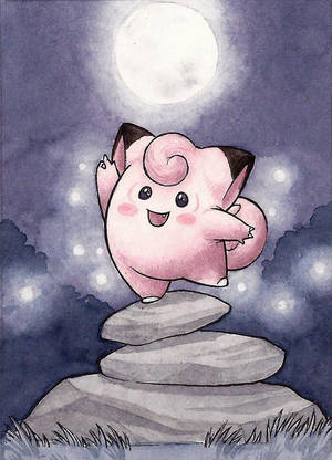 Clefairy bailando bajo la luna llena — Anime para celular Fondos de pantalla