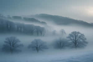 Árbol, Invierno, Fondo estético invernal, Brumoso, Fondo brumoso, Bosque brumoso, Colina, Fondo de colina, Vista de colina