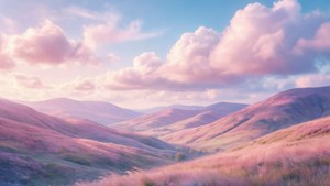 Paisaje estético suave con colinas ondulantes pastel y nubes de ensueño. — Estética suave GIF Fondos de pantalla