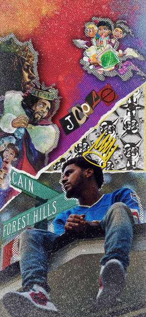 Fondo de pantalla collage artístico de J Cole — iPhone 12 mini Fondos de pantalla