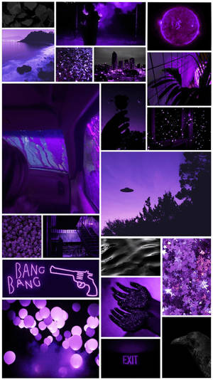 Collage estético atmosférico en morado y negro