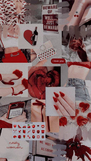 Collage Estético de Chica en Rojo — Collage estético Fondos de pantalla