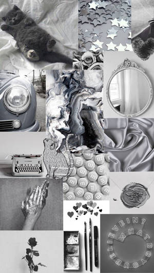 Collage estético en gris con azul claro — Gris estético Fondos de pantalla