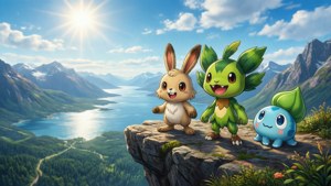 Los tres iniciales de Galar contemplan la región en un paisaje soleado