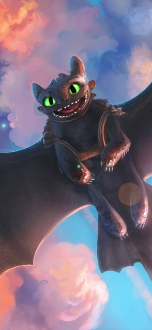 Fondo de pantalla de Desdentado de Cómo entrenar a tu dragón en el cielo rosa. — iPhone 12 Fondos de pantalla
