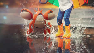 Corphish chapoteando en charcos con un niño — Pokemon Fondos de pantalla