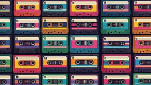 Un patrón colorido en cuadrícula de cintas de casete retro. — Estética retro Fondos de pantalla