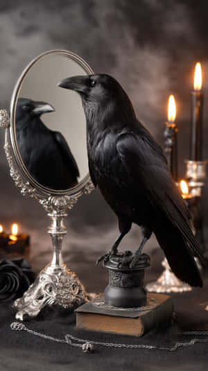 cuervo,gótico,espejo,velas,místico,academia oscura,vintage, fantasía,ave, brujería,encantador,melancólico,naturaleza muerta,ornamentado,reflejo — Estética de bruja GIF Fondos de pantalla