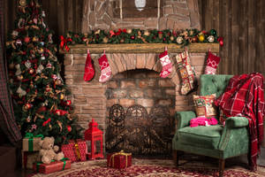 Decoración Hermosa de Chimenea Navideña — Hermosa Navidad Fondos de pantalla