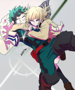 Fondo de pantalla de arte fan de Toga abrazando a Deku. — Galaxy Z Fold 5 Fondos de pantalla