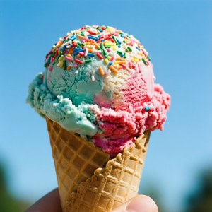Vibrante cono de helado contra un cielo azul claro. — Estética de verano Fondos de pantalla