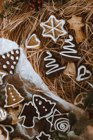 Fondo de pantalla de galletas navideñas en pesebre