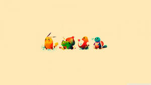 Fondo de pantalla de arte minimalista de lindos Chibi Pikachu, Bulbasaur, Charmander y Squirtle.