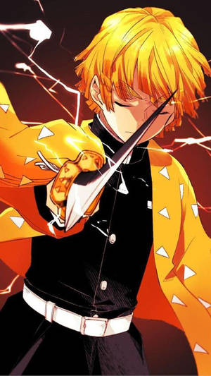 Demon Slayer Zenitsu Apuntando con su Katana — Demon slayer zenitsu Fondos de pantalla