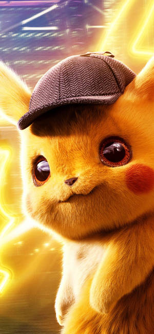 Fondo de pantalla de Detective Pikachu con luces neón amarillas — iPhone 12 Fondos de pantalla