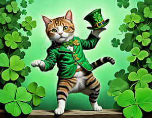 Día de San Patricio: Gato bailando, ilustración