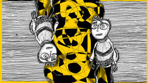 dibujo amarillo y negro de un personaje animado — Estética oscura psicodélica Fondos de pantalla